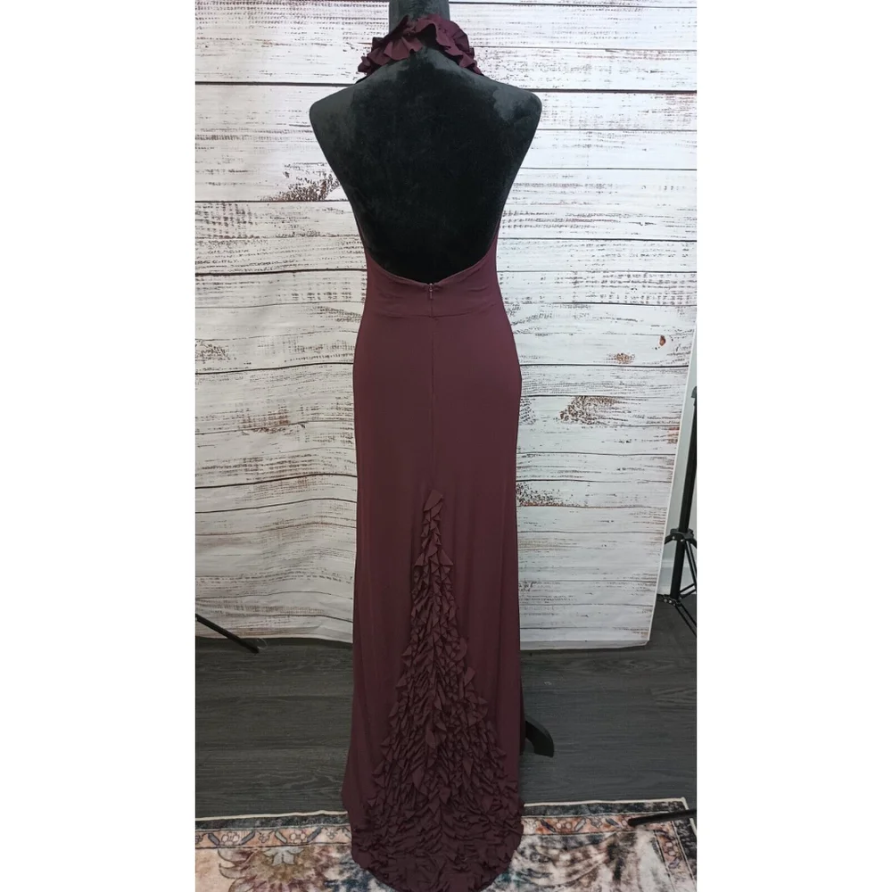 Deep Dark Burgundy Ruffle Formal With Train Absolutely Stunning Size 6 - Picture 5 of 6